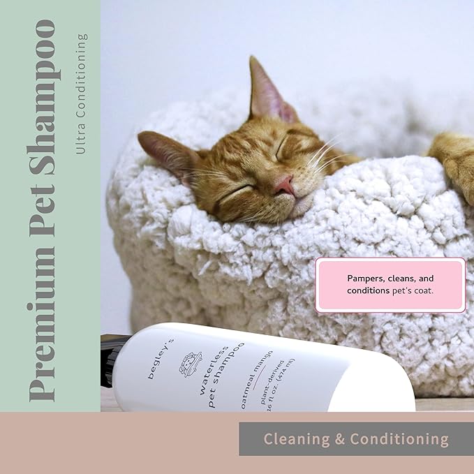 Begley's No Rinse Waterless Pet Shampoo, Bathless Cleaning, Deodorizing, and Odor Removal for a Shiny, Fresh Smelling Coat - Effective for Dogs, Puppies, and Cats - Fresh Lavender Scent