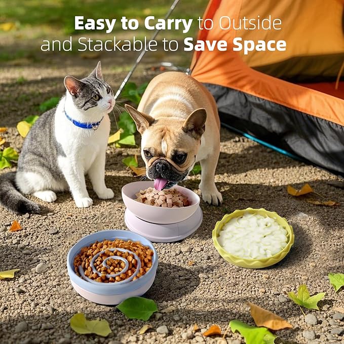 5-in-1 Dog Bowls Set, 6.1 inch Cute Colorful Hamburger-Shaped Dog Food Bowl Stackable for Easy Storage and Travel, Cat Bowls for Food and Water, Pet Bowls Suitable for Small and Medium Dogs (Pink