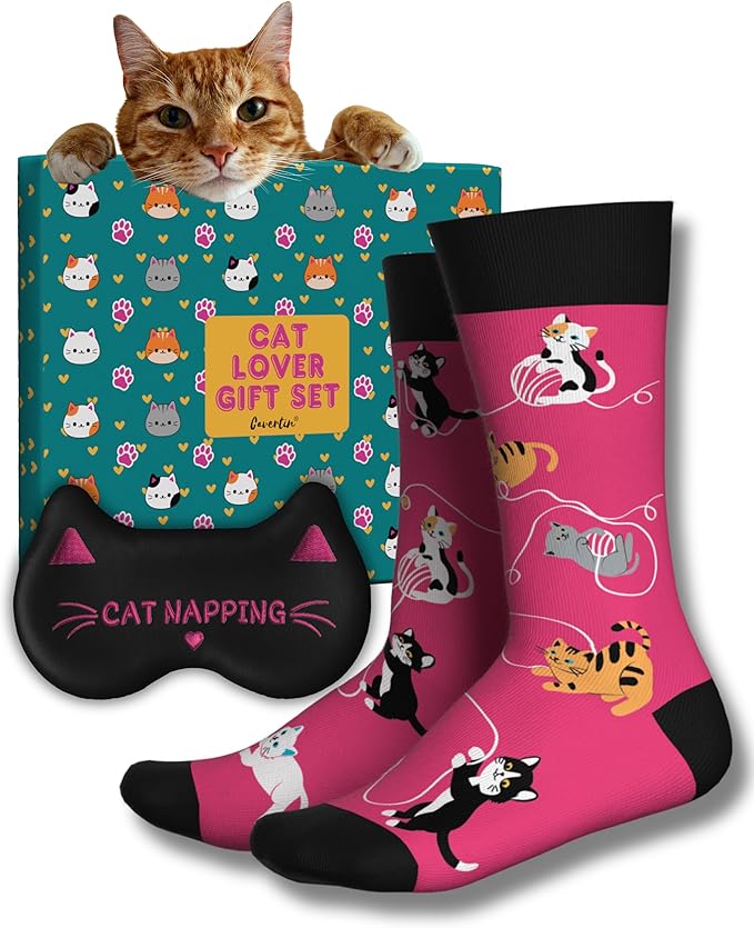Cavertin Women's Novelty Socks with Gift Box Cat Lover Dog Mom Book Lover Cat Mom Llama Unicorn Sloth Corgi