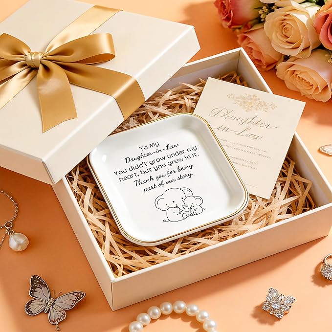 PUDDING CABIN Daughter in law Gifts: Ceramic Jewelry Dish - Thank you for being part of my story - Gifts for Daughter in law Birthday, Mother's Day, Christmas & Wedding