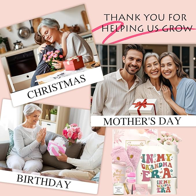 Grandma Birthday Gifts, Mothers Day Gifts for Grandma from Granddaughter Grandson, Uniuqe Christmas Easter Basket with Tote Bag Makeup Bag