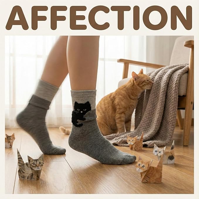 Cat Origami Kit with Socks - 50 Sheets 3D Paper Cat Craft Set, 2 Pairs Novelty Socks, Gift for Cat Lovers