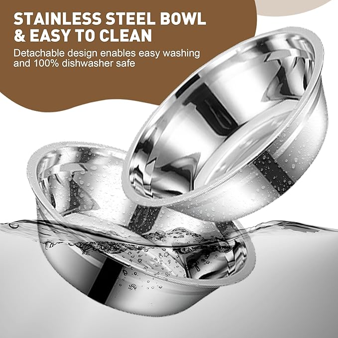 Adjustable Elevated Dog Bowls Raised Dog Bowl Natural Bamboo Stand with 2 Stainless Steel Food Bowls Non-Slip Feeder for Small Dogs and Cats (Natural)