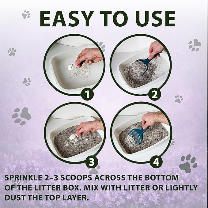 Cat Litter Deodorizer Powder - Litterbox Odor Eliminator - Smell Absorber for Litter Box and Scent Neutralizer (7 oz, Lavender)