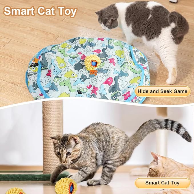 Interactive Cat Toys for Indoor Cats, Rechargeable Automatic Cat Ball Toy Fast Rolling in Pocket, 24 Inch Play Mat