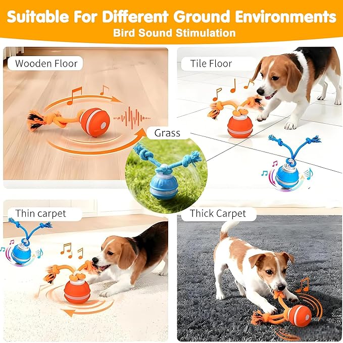 Interactive Dog Toys,Dog Ball Toy with Squeaky Birdsong Sound and Stimulation,Automatic Motion Activated Dog Toy for Boredom,Indoor Outdoor Pet Exercise Toy for Small/Medium Dogs(Blue)