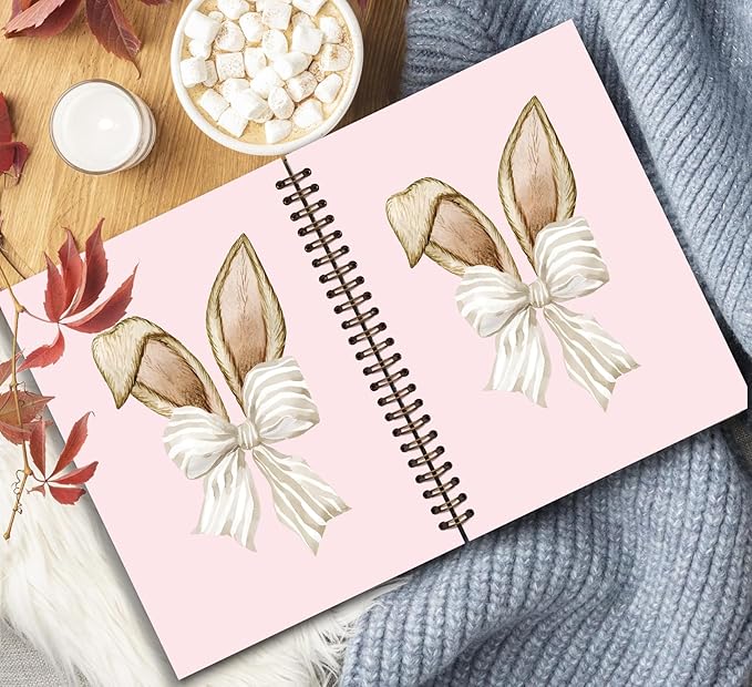 KDHTY Bunny Notebook Coquette Gifts for Bunny Lovers Journaling Notebooks,Cute Bunny Rabbit Spiral Hardcover Notebooks Cute Office Supplies for Women,Aesthetic Notebook College School Supplies for Girls,5.5 x 8.3