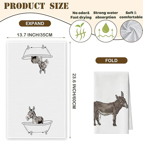 Bath Towels Set of 2, Cute Funny Donkey Dish Towel for Bathroom Spa Kitchen, Bathing Donkey Decorative Hand Towels, Fast Drying Tea Towel, Farmhouse Housewarming Xmas Gifts for Women Mom -B26