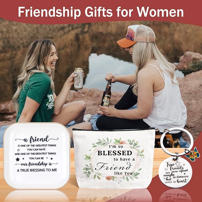 PUDDING CABIN Friend Gifts for Women, Birthday Gifts for Women Friends Basket Jewelry Dish Set, Friendship Gifts for Women