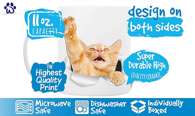 Winston & Bear Playing Orange Cat Mug – Ginger Tabby Ceramic Coffee Mug Gift for Cat Lovers (11oz)