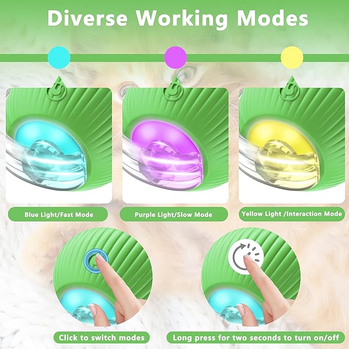 Interactive Cat Ball Toys,Indoor Moving Cat Toys, Automatic Rolling Toy with Cord, Interesting Rotating Ball Toy for Dogs and Cats (Green)