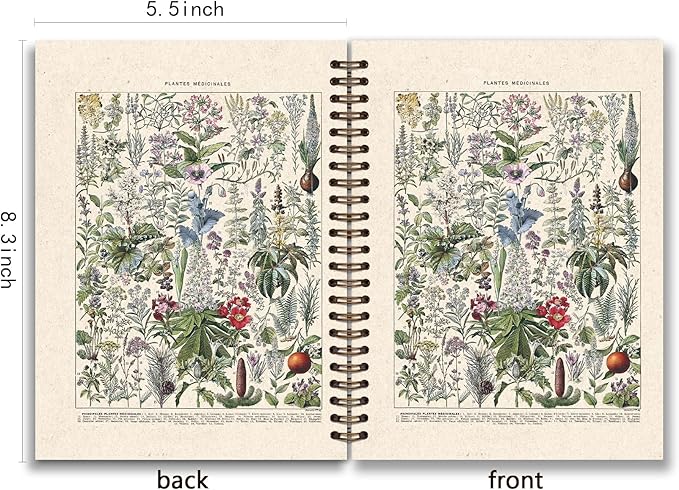 KDHTY Vintage Plant Nature Journal, Medicinal Botanical College Notebook, Medical Notebook, Medicinal Plant Biomedicine Herbalism Learning Spiral Notebook 5.5x8.3
