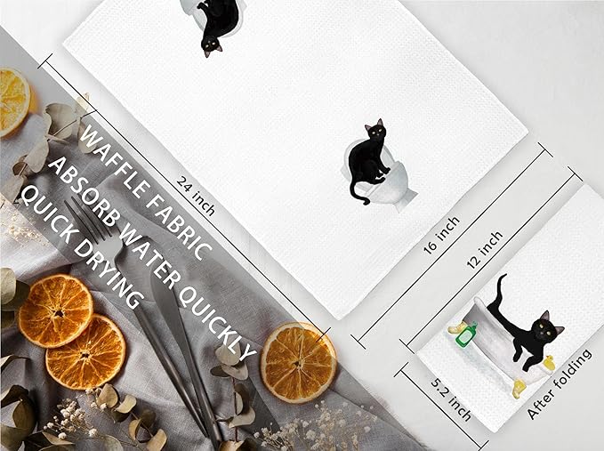 Jvpke Black Cat Hand Towels for Bathroom Set of 4 - Black Cat Decor, Cats Gifts 16x24