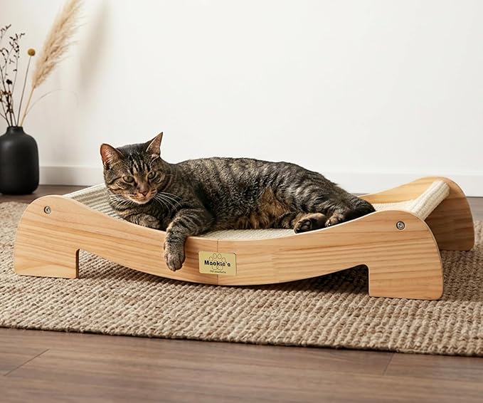 Mookie’s 26.5”x16.7” Extra Large Cat Scratcher Bed | Wooden Cat Couch with Natural Sisal | Cat Lounge Scratching Pad for Large Indoor Cats | Durable Horizontal Scratcher Furniture for Cats