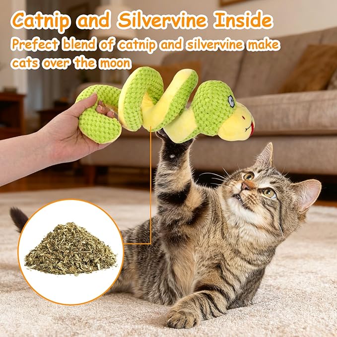 Retro Shaw 14 In Crinkle Snake Cat Toy with Catnip & Silvervine - Large Interactive Cat Kicker Toy for Indoor Cats, Realistic Stuff Snake for Biting, Chewing & Hunting, Perfect Large-Breed Kitten Gift