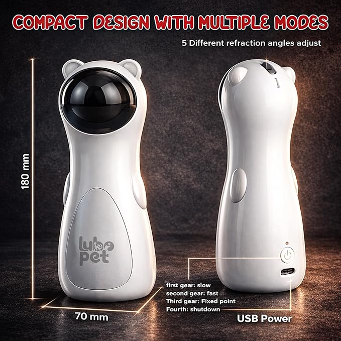 Automatic Cat Laser Pointer Toy, Random Trajectory Motion-Activated Laser Pointer Cat Toy for Indoor Cats | 4 Speed Modes, Adjustable Angles, Interactive Lazer Pointer Cat Toy for Happy & Healthy Pet