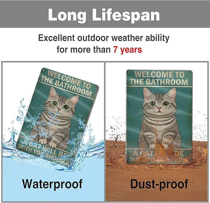 Funny Bathroom Sign Welcome to The Bathroom A Cat Will Be with You Shortly Humorous Restroom Decor Quirky Cat Lover Gift Novelty Aluminum Sign 8x12 Inches American Shorthair