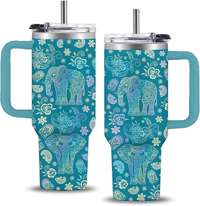 Elephant Tumbler 40oz, Travel Insulated Stainless Steel Tumbler Keeps Drinks Cold & Hot, Double Wall Vacuum, Elephants Gifts for Women Girls Coffee Travel Mug Cup Gift for Birthday Christmas
