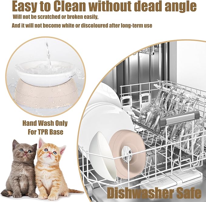 French Bulldog Food Bowl- Slanted Tilted Pug Food Water Bowl,Cat Bowl- Feeder for Frenchie/Shih Tzu/Flat Faced Small Dogs/Puppies/Cats (Lightpink, 4 Cup)