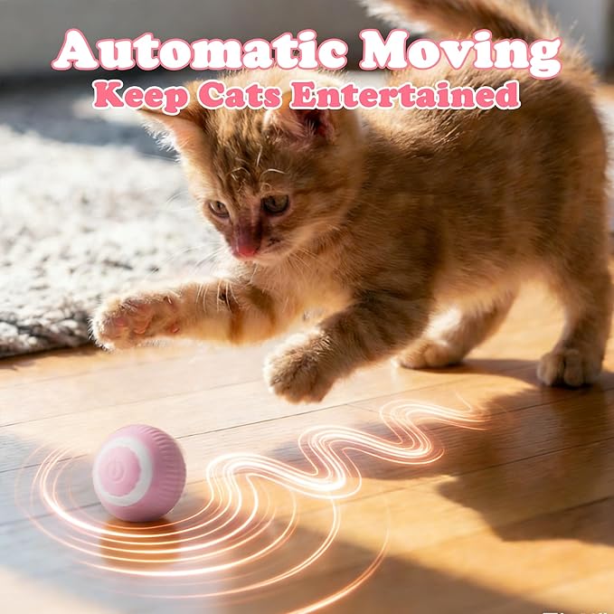 Interactive Dog & Cat Toy Ball, Automatic Moving Pet Toy for Small & Medium Dogs and Cats, USB-C Rechargeable Rolling Indoor Dog Toy for Boredom Relief