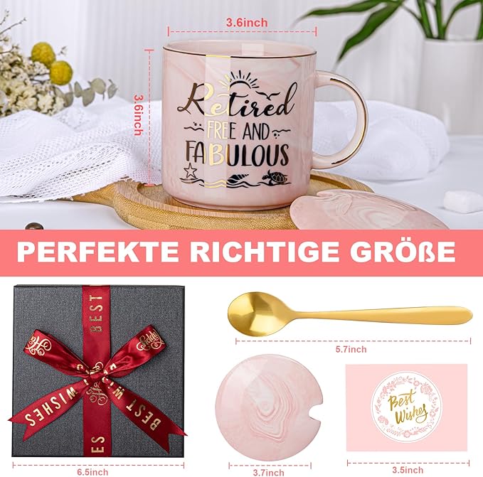 Retirement Gift for Woman 2026 - Retirement Gifts for Women, Coworker Leaving, Farewell, Going Away, Goodbye Gifts, Retired Free And Fabulous -14oz Pink Marble Coffee Mug, Gift Box