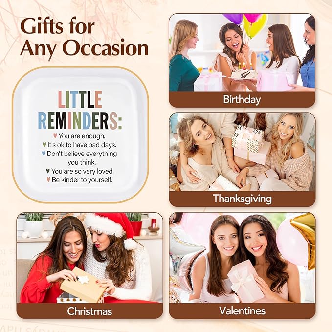 Motivational Birthday Gifts for Women – Little Reminders: You are enough... Affirmations Ring Dish, Inspirational Quote Jewelry Tray Gifts For Friends,Besties,Coworkers Employee Appreciation Gift