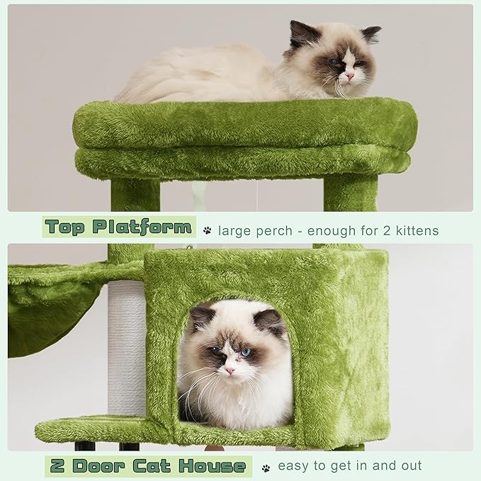 Gitelsnour Cat Tree, Cat Tower for Indoor Cats, 43.3 inch Cat Tree Tower with Sturdy Steel Tube, Hammock, Cat Condo for Small Cats and Kittens, Scratching Post, Green GCT004SGR