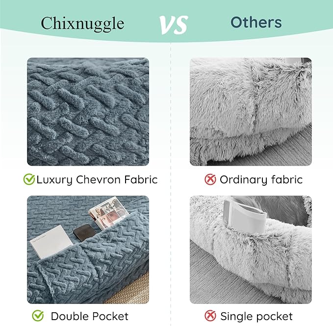 Human Dog Bed for Adult - Luxury Faux Fur Giant Size Dog Bed with Portable Handle, Egg Orthopedic Foam Bed with Blanket, 72"x40"x10", Ivory White