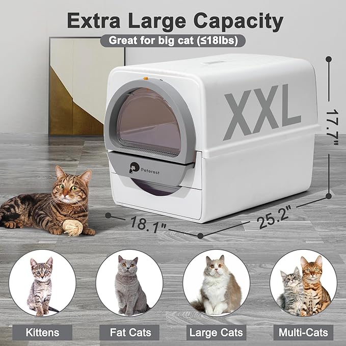 Self-Cleaning Cat Litter Box for Large and Multiple Cats,Semi-Automatic Cleaning Litter Box,Odor Control,Pull and Scoop,Lid Design,Easy to Clean,No semll,Large Capacity Kitty Litterbox