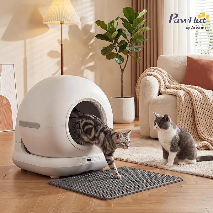 PawHut Automatic Litter Box, Self Cleaning Litter Box for Multiple Cats, 72L Extra Large, App Control, Odor & Noise Control, Safety Sensors, Deodorant Gel, Litter Mat, 1 Roll Garbage Bag