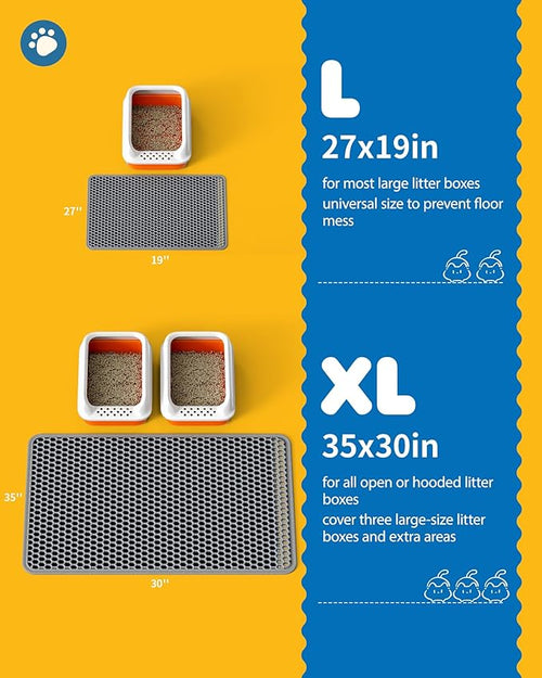 27" x 19" Cat Litter Mats (2-Pack) - Ultra-Large Litter Box Mats with Double Layers, Urine-Proof and Non-Slip Litter Trapping Mats, Easy to Clean Kitty Litter Mats for Floor, Scatter Control, Grey