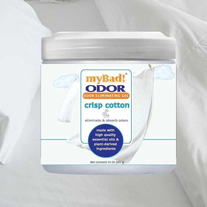 my Bad! Odor Eliminator Essential Oil Gel 15 oz - Air Freshener - Eliminates Odors in Bathroom, Pet Area, Closets, RVs, Pet Areas (Crisp Cotton, 1 Pack)