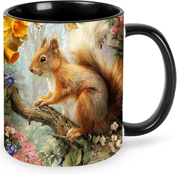 FyLybois Squirrel Coffee Mug Ceramic Coffee Cup with Handle Microwave Safe for Home or Office Gifts for Women and Men