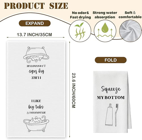Bath Towels Set of 2, Funny Bathtub Brush Dish Towel for Bathroom Spa Kitchen, Squeeye My Bottom Decorative Hand Towels, Fast Drying Tea Towel, Housewarming Xmas Gifts for Women Mom -B36
