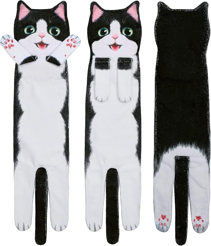 Funny Hand Towels for Bathroom Kitchen Decor - Cute Cat Hanging Hand Towel Kitchen Gadgets - Unique Housewarming Birthday Christmas Cat Lover Gift Ideas for Women Mom Lady Adults