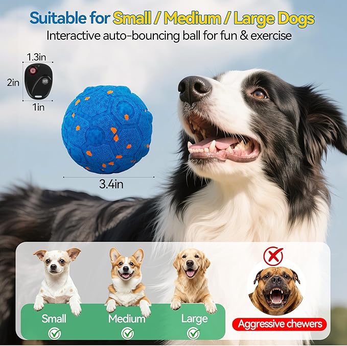 Newget Interactive Dog Toy Ball with Remote, 3 Modes Smart Moving Dog Balls with Touch Wake-Up, Automatic Bouncing/Rolling Chew-Resistant for Medium & Large Dogs to Keep Busy, Indoor/Outdoor
