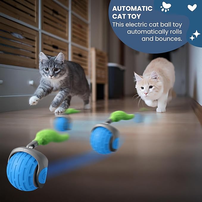 Speedy Tail 2.0 Interactive Cat Toy – Smart Self-Moving Ball with 3 Feather Tails, Rechargeable USB Powered, Quiet Motor, Indoor Pet Toy for Cats & Small Dogs