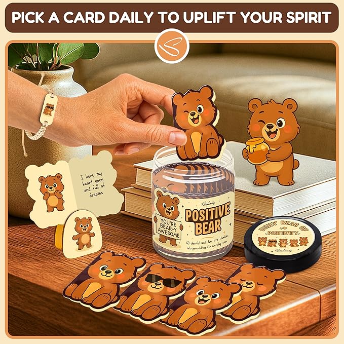 Stofinity Cute Bear Gifts For Women - High School Graduation Gifts For Boy, Positive Affirmation Cards For Teens Girl, Christmas Gift Baskets Ideas For Friend, Coworkers, Funny Sister Birthday Gift