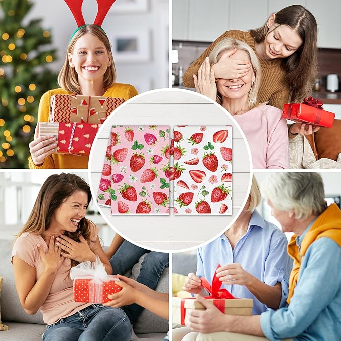 Hexagram Strawberry Kitchen Towels Set of 2, Strawberry Decor Gifts for Women, Funny Cute Housewarming Dish Hand Towels for Home Kitchen Decor