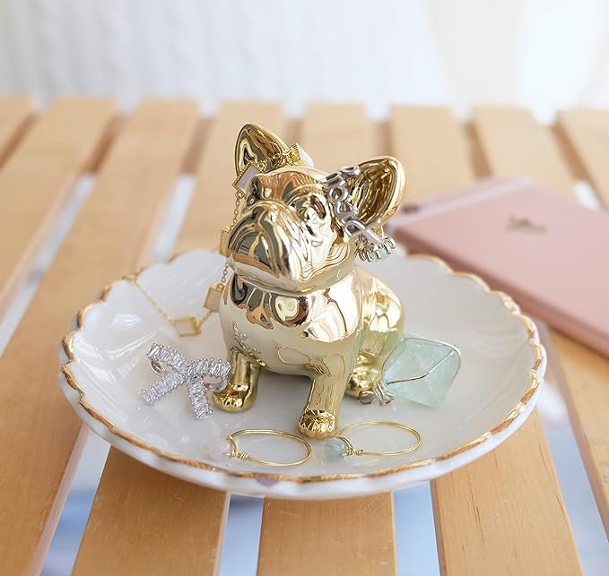 PUDDING CABIN Bulldog Ring Holder Dish, Gifts for Mom Valentines, Birthday Gift for Women Friend Girls Aunt Mothers Day Bridesmaid Wedding Engagement Xmas Gifts, Dog Mom Gifts for Women