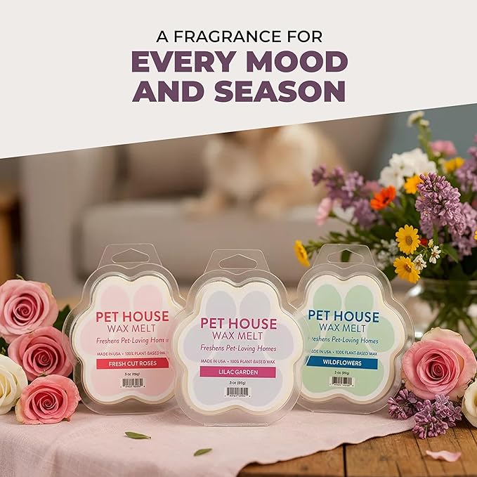 Pet House Lavender Green Tea, Scented Wax Melts - Long-Lasting Plant Based Soy Wax Melts Pet Friendly Pack of 4