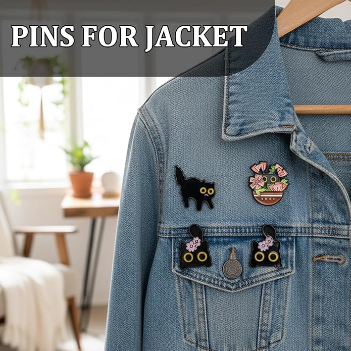 6Pcs Cat Pin Set, Cat Brooch, Black Cats Pin, Cute Pins for Jackets and Backpacks, Black Cats Gifts for Lovers, Ideal for Themed Accessories and Gifting