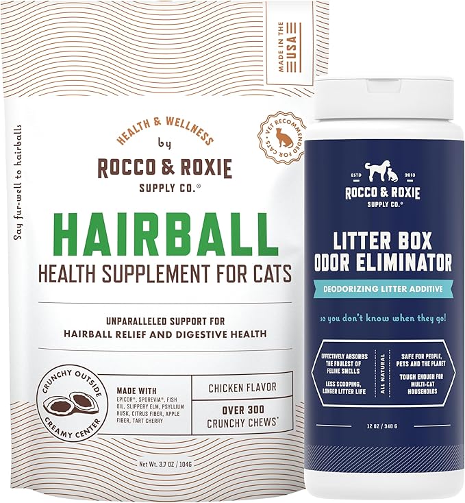 Rocco & Roxie Cat Hairball Supplements & Litter Box Odor Eliminator Bundle