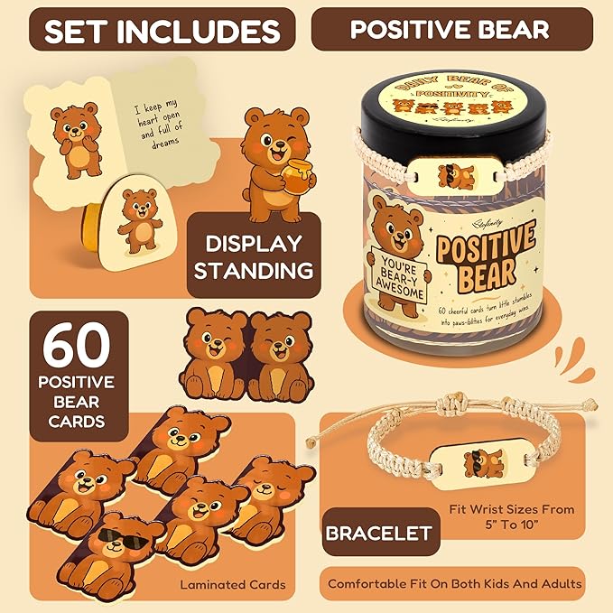 Stofinity Cute Bear Gifts For Women - High School Graduation Gifts For Boy, Positive Affirmation Cards For Teens Girl, Christmas Gift Baskets Ideas For Friend, Coworkers, Funny Sister Birthday Gift
