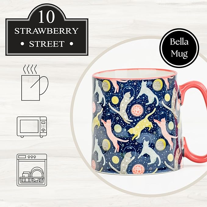 10 Strawberry Street Bella Mug, Cats in Space, Set of 4