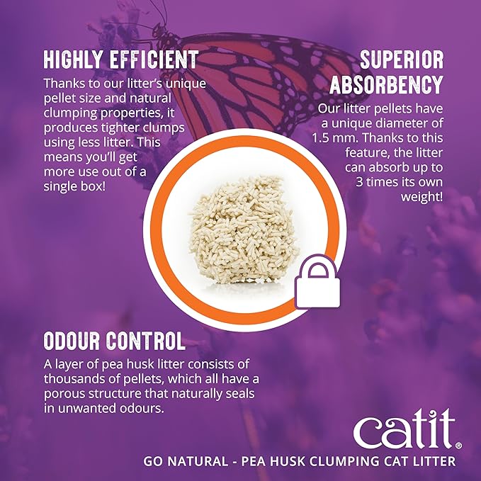Catit - Go Natural Pea Husk Clumping Cat Litter - Dust Free,Easy Cleaning & Scooping,Flushable Kitty Litter with Odor Control & Subtle Fragrance - 12.3 Lbs,Vanilla Scented,(Pack of 2)