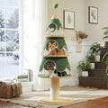 MUTTROS Modern Cat Tree-51.2" Cat Christmas Tree w/Thick Scratch Post(φ5.4in), Wood Cat Tower w/ 3 Condos-Heavy Duty Furniture w/Metal Frame & Replaceable Mat for Indoor Kitty, Green