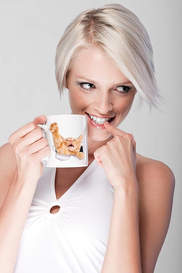 Winston & Bear Playing Orange Cat Mug – Ginger Tabby Ceramic Coffee Mug Gift for Cat Lovers (11oz)