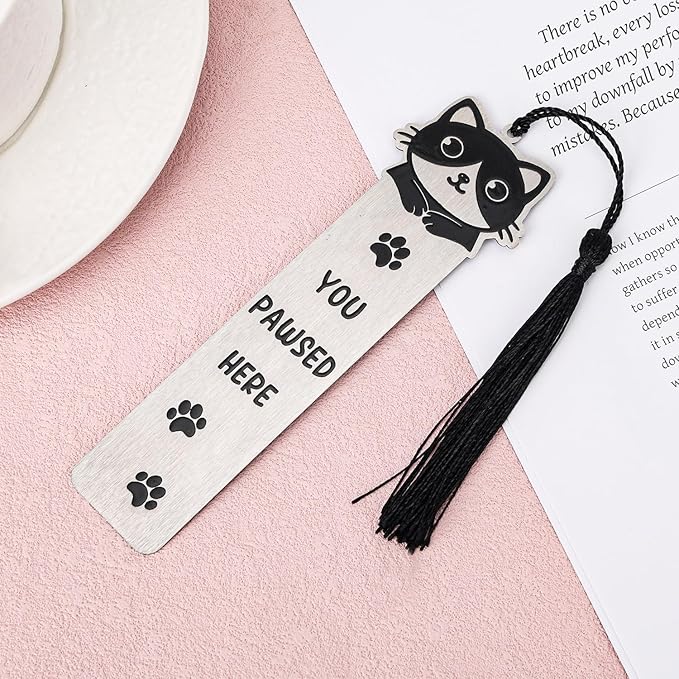 Cute Cat Bookmark, Zinc Alloy Kitten Paw Print Bookmarks Reading Gifts for Cat Lovers Funny Black Kitten Book Marks Animal Bookmark Gifts Book Accessories for Reading (Style A)
