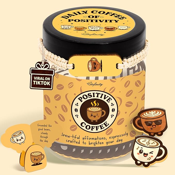 Stofinity Emotional Support Coffee Jar With 60 Affirmation Cards, Cute Coffee Lover Gifts For Women And Men, Funny Birthday Gifts For Best Friend, Girlfriend, Coworkers